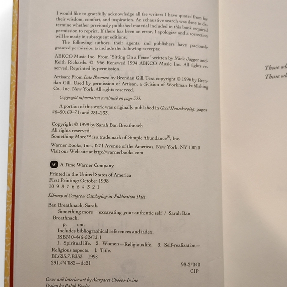 VTG 1998 Warner Books Something More Excavating Authentic Self Breathnach HC - Picture 4 of 8